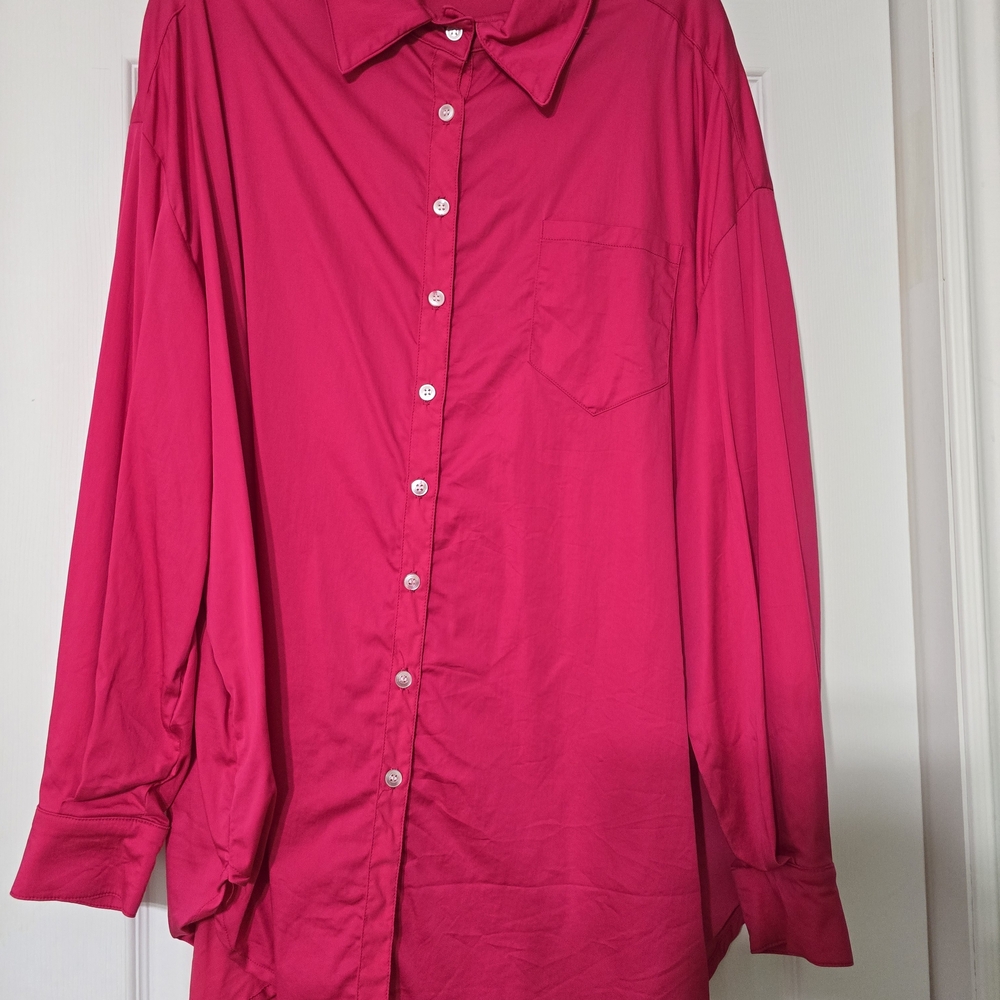 Women's Vibrant Pink Button-Up Tunic